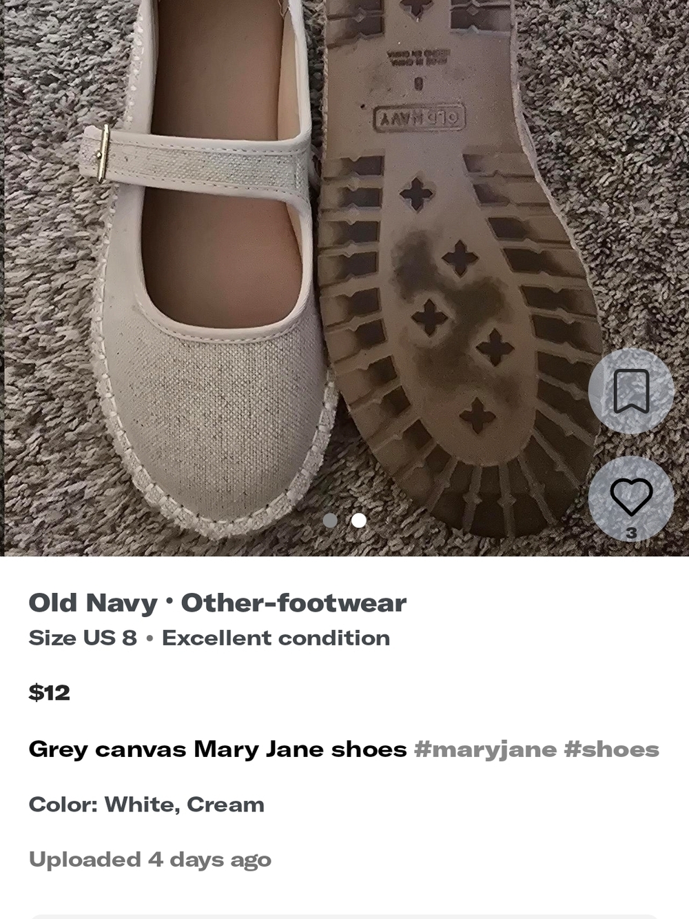 Old Navy Cream and Gray Canvas Mary Jane Flats - Picture 2 of 2